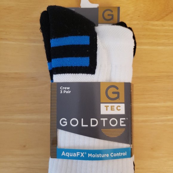 Gold Toe AquaFX Moisture Control Super Sport Crew Socks 3 Pairs - Picture 2 of 7